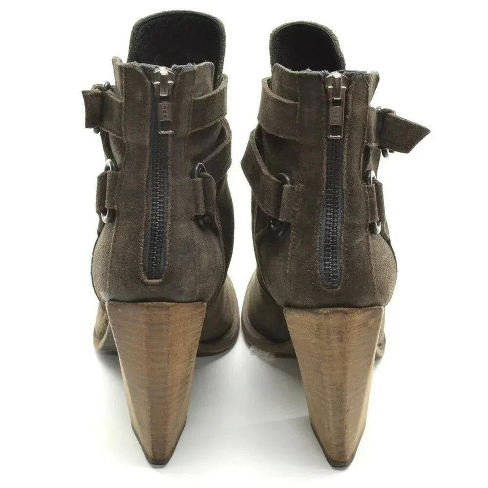 LD Tuttle Taupe Suede Cross Strap Buckle Bootie 38